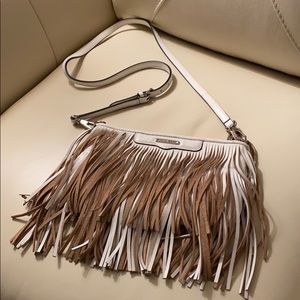 White and Tan Fringe Crossbody